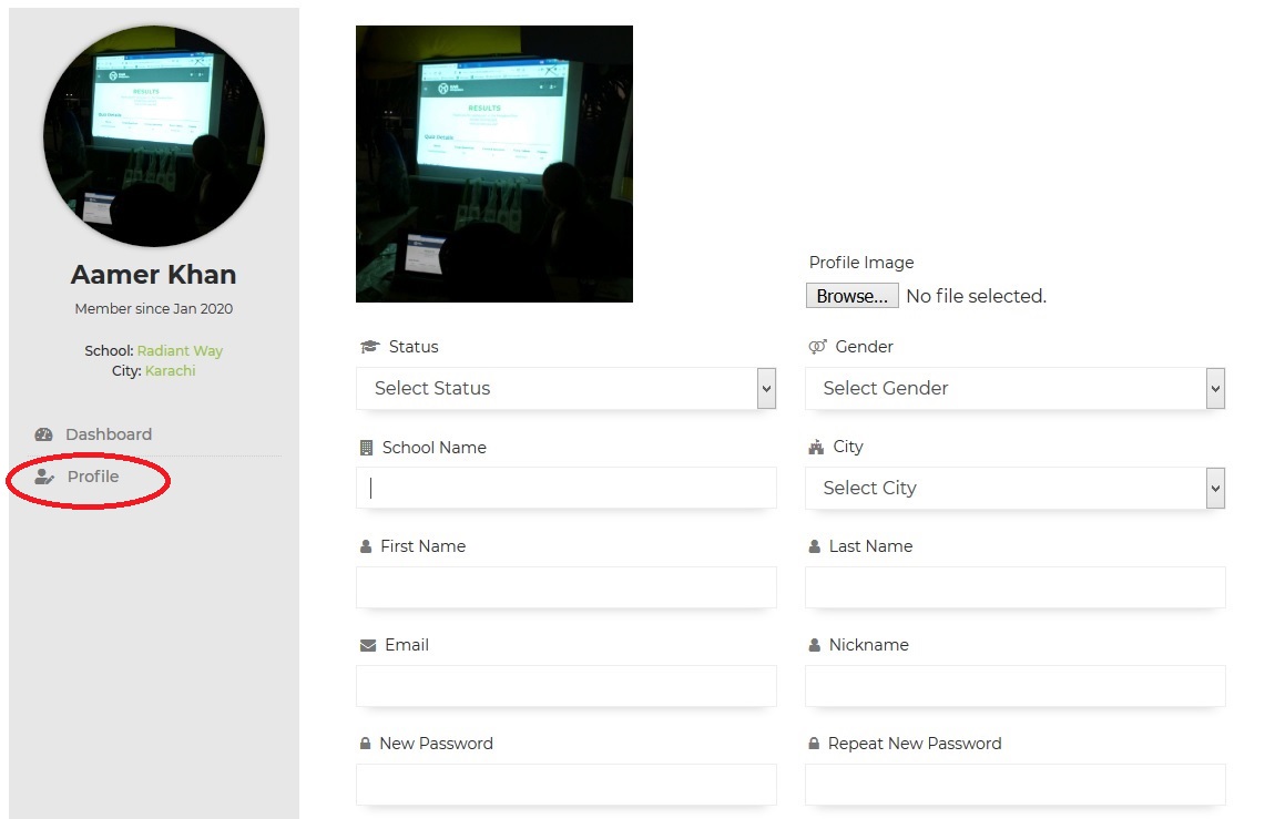 Profile on Dashboard Screenshot 